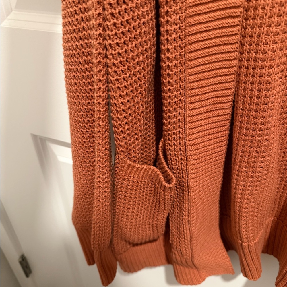 Universal Thread Burnt Orange Waffle-Knit Open Cardigan - Picture 2 of 3